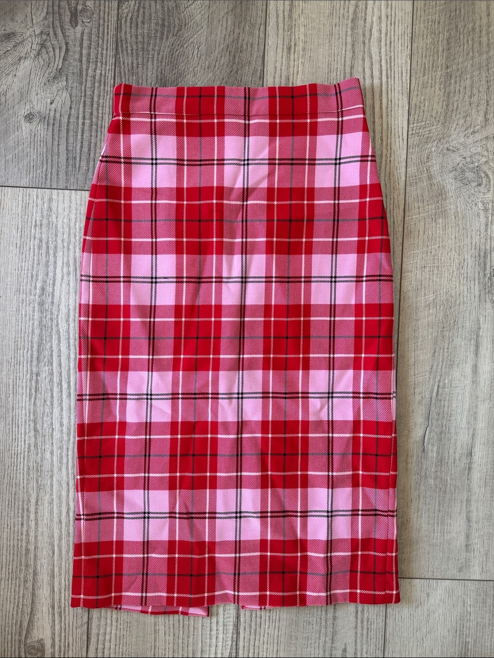 Zara Red & Pink Plaid Pencil Skirt